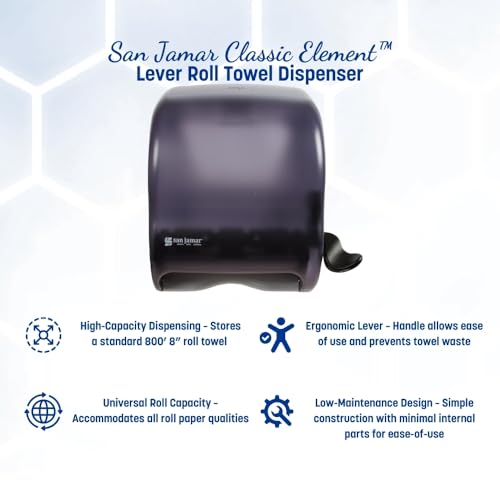 San Jamar Classic Element Paper Towel Dispenser Wall-Mounted Commercial Roll Dispenser, Fits All Core Sizes with Lever for Bathroom, Kitchens, and Restaurants, Plastic, Universal Paper, Black Pearl