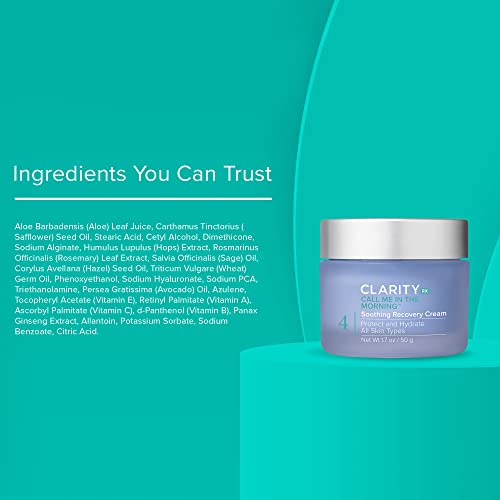 ClarityRx Call Me In The Morning Soothing Recovery Facial Cream, Natural Plant-Based Face Moisturizer with Skin-Protecting Antioxidants, Paraben & Cruelty Free Skin Care (1.7 oz)