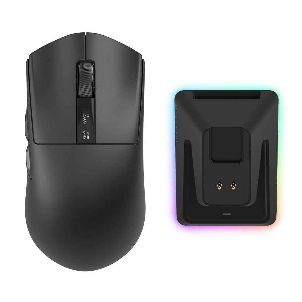 TECWARE EX1 Lightweight Gaming Mouse, 26K DPI Wireless Mouse, OLED Screen Display, 59g Lightweight, RGB Charging Dock, Tri-Mode Connectivity, Comes with PTFE Feet and Grip Tape, Gaming Mouse (Black)