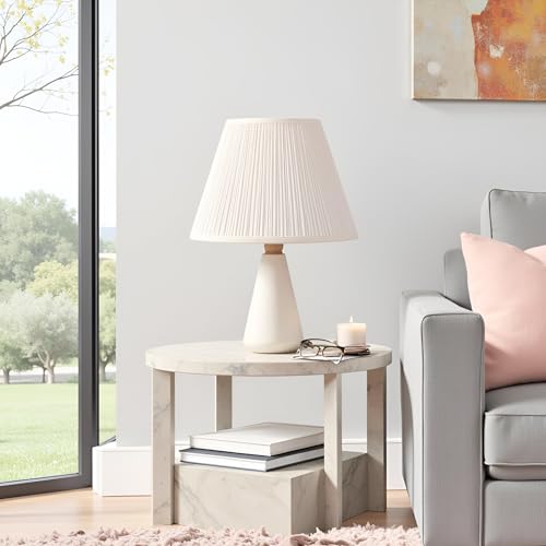 Aspen Creative 33055, Hardback Empire Transitional Spider Lamp Shade, Mushroom Pleated Powder White, 7" Top x 13" Bottom x 10" Slant