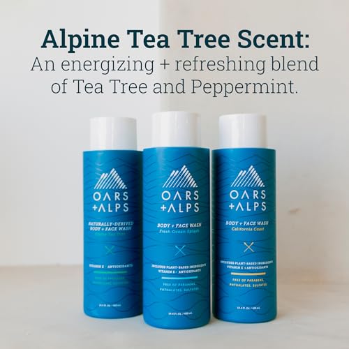 Oars + Alps Men's Moisturizing Body and Face Wash, Skin Care Infused with Vitamin E and Antioxidants, Sulfate Free, Alpine Tea Tree, 3 Pack