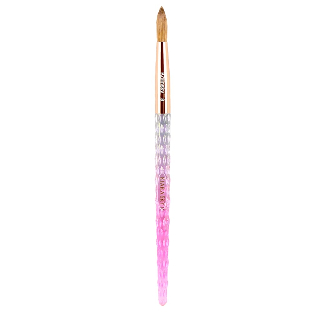 Kiara Sky 100% Pure Kolinsky Acrylic Brush, Crystal Cut Handle and Acetone Resistant #8 - Pink