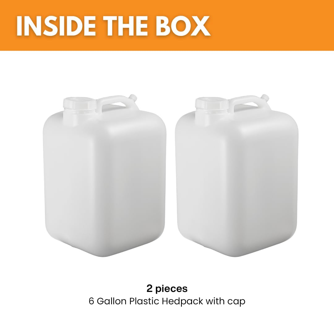 FastRack 6 Gallon Hedpak Jug with Screw Cap | 2-Pack BPA-Free Food-Grade HDPE Water Container, Leak-Resistant White | For Brewing, Fermentation & Emergency Water Storage