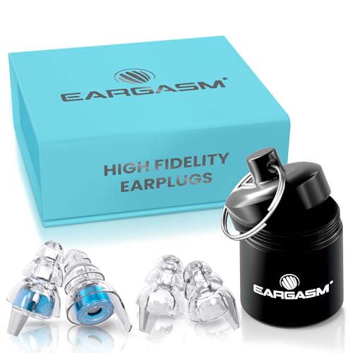 Eargasm High Fidelity Earplugs with Blue Filters - Reusable Noise Reduction Hearing Protection Ear-Plugs with Carrying Case for Concerts, Festivals, Raves, Musicians, Live Music, Sporting Events