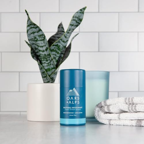 Oars + Alps Hair and Body Travel Kit for Men, Valentines Gifts for Him, Includes Sulfate Free Shampoo, Conditioner, Body Wash, Deodorant, and Reusable Pouch, TSA Friendly, Fresh Ocean Splash Scent