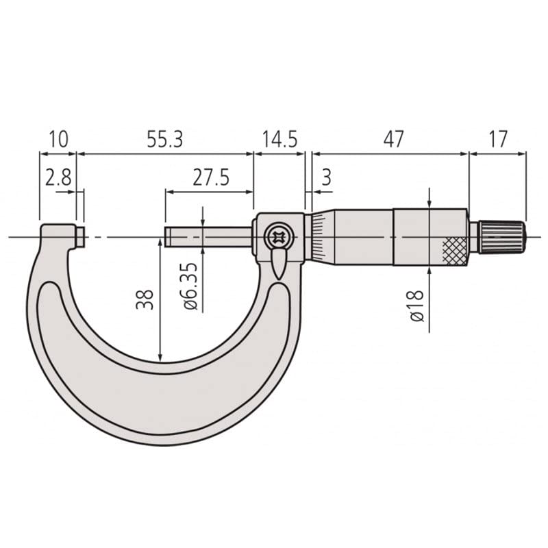 Mitutoyo 103-178 Outside Micrometer, Baked-enamel Finish, Ratchet Stop, 1-2" Range, 0.001" Graduation, +/-0.0001" Accuracy