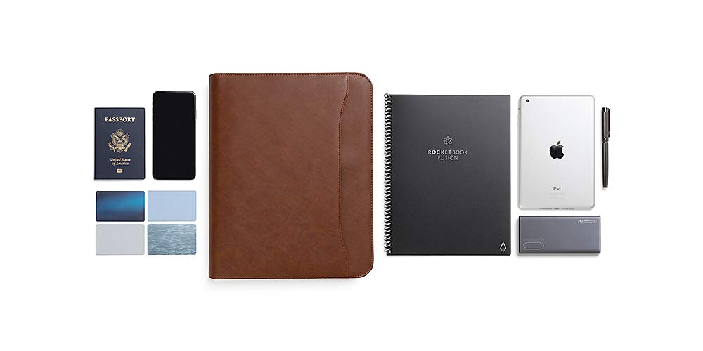 Forevermore Portfolios Padfolio Binder - Professional Faux Leather Travel Organizer Pouch for Tablet, Documents, Presentation Folders, Zipper Closure, Removable 3-Ring Notepad - Brown