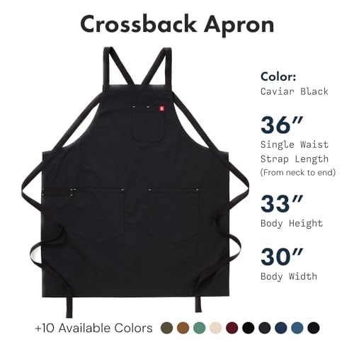 hedley & bennett Crossback Apron - Crossback Chef Apron with Pockets - 100% Cotton Canvas, 8oz - Caviar
