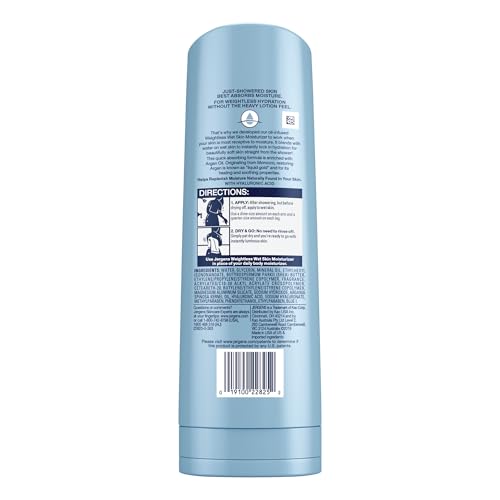 Jergens Wet Skin Body Moisturizer with Restoring Argan Oil, In Shower Lotion, Moisturizer for Dry Skin, Fast-Absorbing, Non-Sticky, 10 Ounces (Pack of 4), Dermatologist Tested (Packaging May Vary)