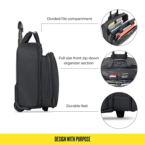Solo New York Bryant Rolling Laptop Bag with Wheels,Fits Up to 17.3-Inch Laptop,Travel Friendly Wheeled Briefcase for Women and Men with Telescoping Handle, Black, 14" x 16.8" x 5" (PT136-4)