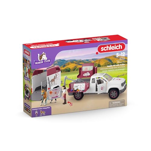 Schleich Horse Club - 90 PC Mobile Vet with Trailer Playset - Includes Toy Horse Figurine, Poseable Veterinarian Figure, Moveable Truck and Accessories - Interactive Play Toys for Kids Ages 5+| 42704