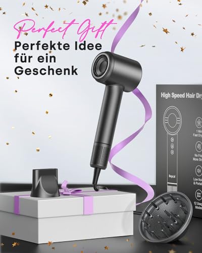 Hair Dryer, 500 Millions Negative Ionic Care Blow Dryer for Fast Drying, Professional 120000RPM High-Speed Hairdryer Low Noise Thermo-Control Travel with Magnetic Diffuser & Nozzle