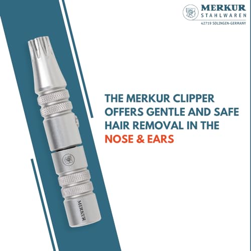 MERKUR Nose & Ears Hair Trimmer, Safe Hair Removal Tool for Men & Women, Twist and Cut Mechanism, Stainless Steel Clip, Easy to Clean, Battery-Free
