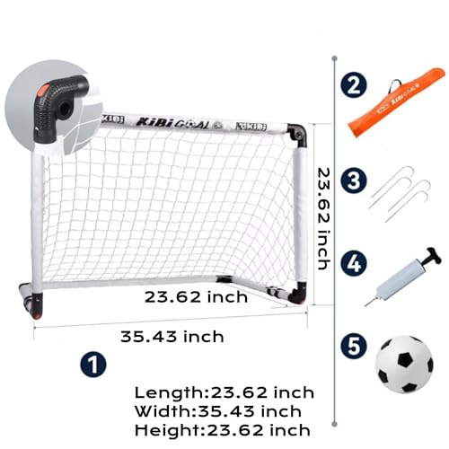 KiBiGOAL Soccer Goal, Kids Soccer Goal, Small Soccer Coals, Foldable Soccer Goals for The Backyard/Indoor/Outdoors Soccer Toy Set (90x60cm Goal +15cm Soccer)
