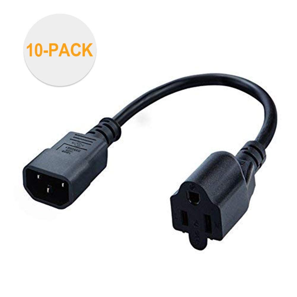 CableCreation [10-Pack] 1 Foot 18AWG Standard Computer Power Adapter Cord NEMA 5-15R Receptacle to IEC320 C14, 0.3M/Black