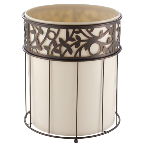 iDesign Metal Vine Bathroom Trash Plastic Insert-Set of 2-Vanilla Waste Can, Cream/Bronze
