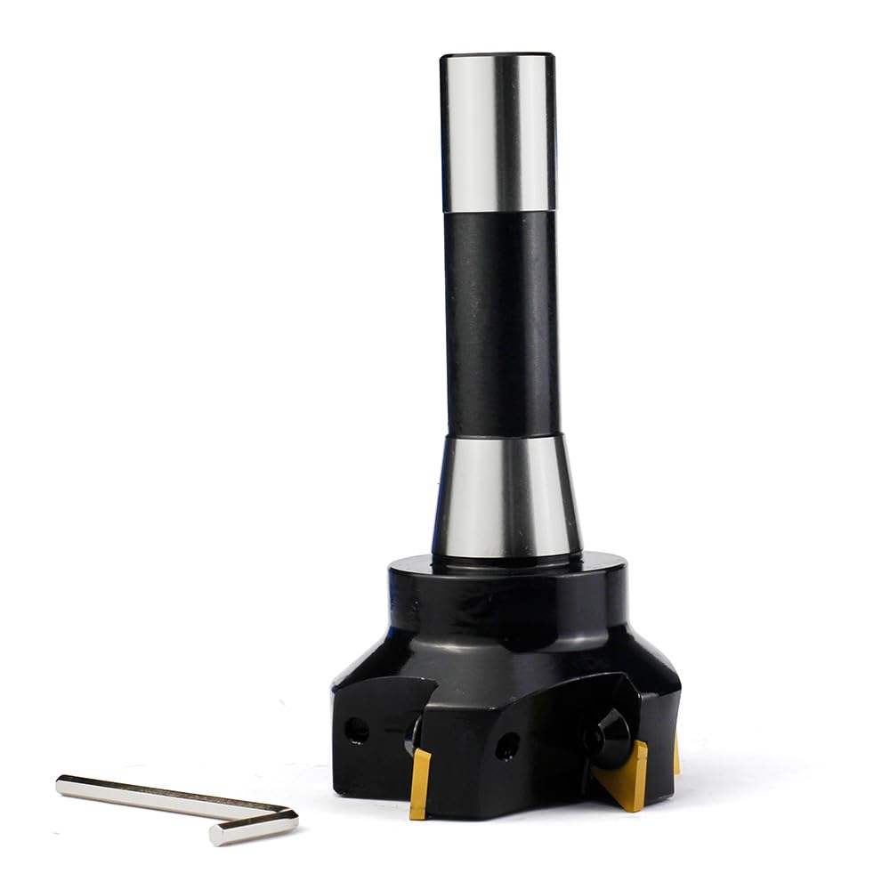 YUFUTOL Indexable End Mill with 5 Pcs TPCN32PDTR TPG32 Carbide Inserts, 3"Cutting Diameter, 90 Degree, R8 Shank, 5 Flutes