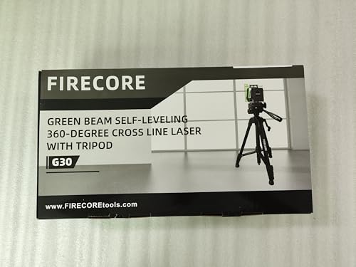 Firecore 360° Laser Level with Tripod, 100Ft Self Leveling Laser Level Green Cross Line Laser Leveler Tool for Picture Hanging Wall Tile Floor Construction, 60" Compact Tripod & Carry Pouch Included