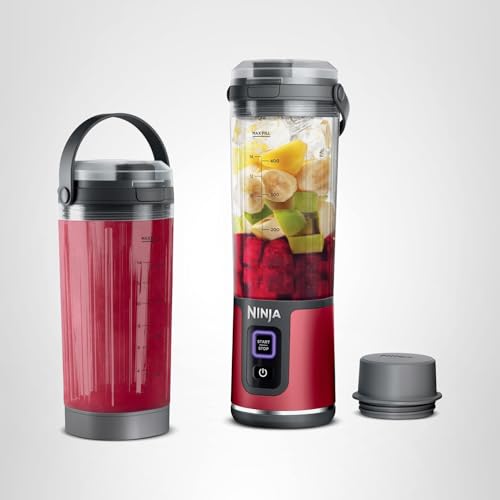 Ninja Blast Portable Blender & Accessories, Cordless, 18oz. Vessel, Personal Blender for Shakes & Smoothies, Leakproof Lid & Sip Spout, USB-C Cord, Dishwasher Safe Parts, BPA Free, Red, CL155ARD