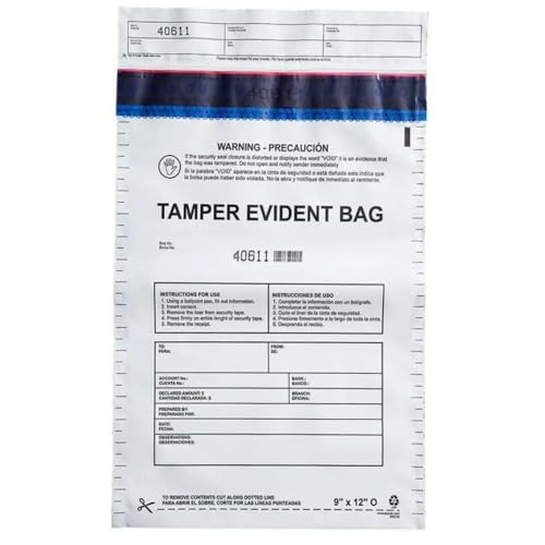 USPACKSMART 12”x16" Opaque Plastic Deposit Bags with Security Tape Tamper Evident - Secure Bank Deposits, Cash Handling, & Currency Transport | Self-Sealing Tape with Hidden Graphics | 100-Pack