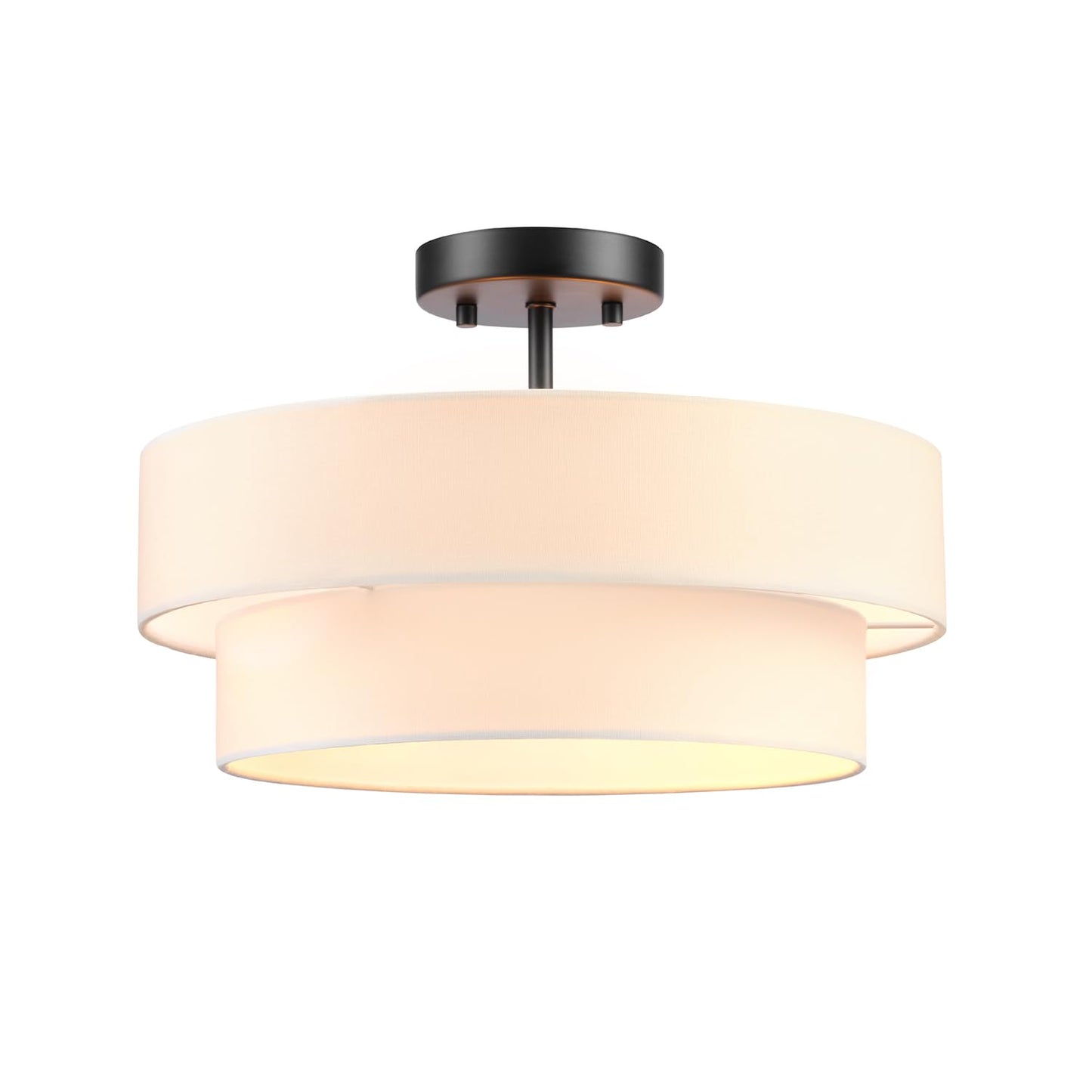 GLOBE Electric 66000138 2-Light Semi-Flush Mount Ceiling Light, Matte Black, 2-Tier, White Linen Shade, Home Improvement, Dining Room, Kitchen