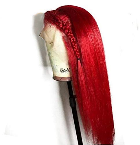 KRN Red Color Brazillian Virgin Human Hair Silky Straight 130% Density Lace Front Wigs Pre-Plucked Hairline Full Lace Wig with Baby Hair for Women (18 Inch, Lace Front Wig)