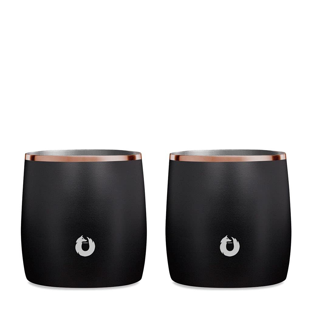 Snowfox Premium Vacuum Insulated Stainless Steel Whiskey Rocks Glass, Set of 2, Old Fashioned, Whiskey, Lowball Glasses, Elegant Home Bartending, Beverages & Cocktails Stay Cold, Black/Gold