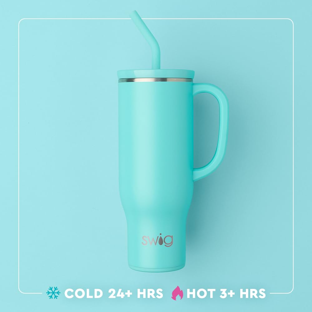 Swig Life 30oz Mega Mug, 30oz Teacher Tumbler with Handle and Straw, Large Insulated Tumblers, Cup Holder Friendly Travel Mug, Stainless Steel 30 oz Tumbler (Book Club)