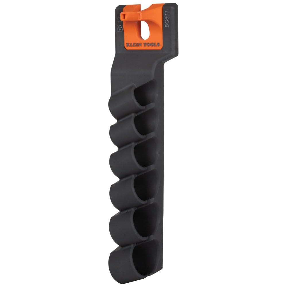 Klein Tools BC509S Socket Holder Module, Hold 6 Impact Socket Sizes 3/8-Inch to 1-1/8-Inch, Optional S-Hook Secures Module to Aerial Buckets