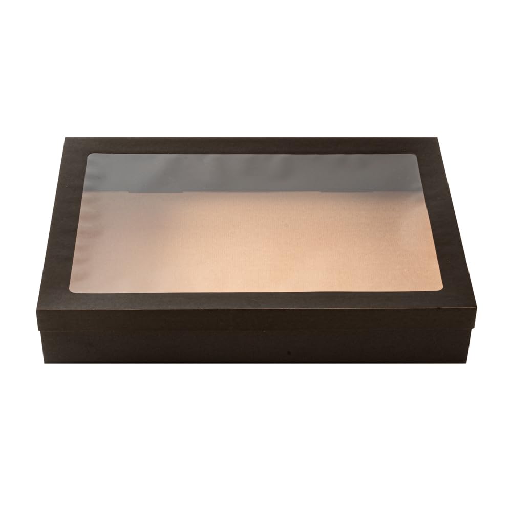Restaurantware Cater Tek 17.9 x 12.3 x 3.2 Inch Baked Goods Boxes 10 Greaseproof Pastry Boxes - Window Lids Insert Tab Lock Black Paper Catering Boxes Easy Assembly For Charcuterie Or Cupcakes