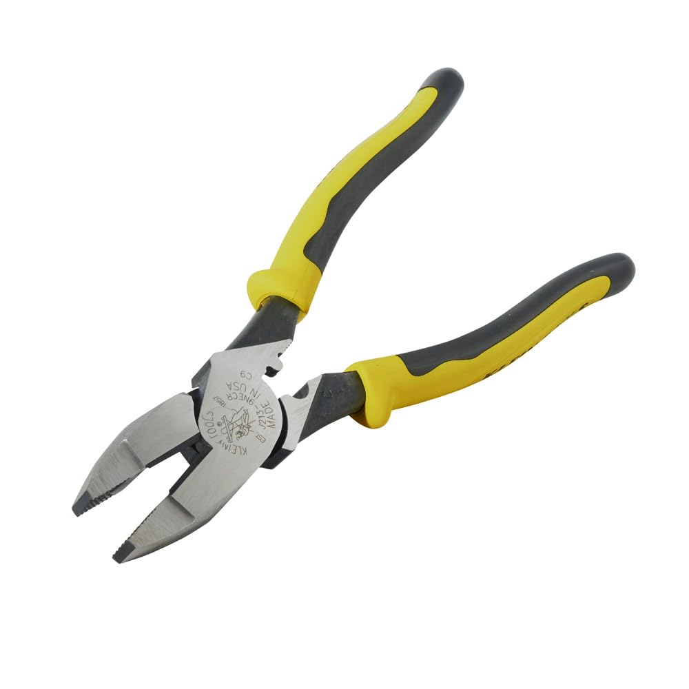 Klein Tools J213-9NECR Journeyman Pliers Connector Crimp Side, Made in USA, With High-Leverage Design Featuring Crimping Die Behind Hinge, 9-Inch
