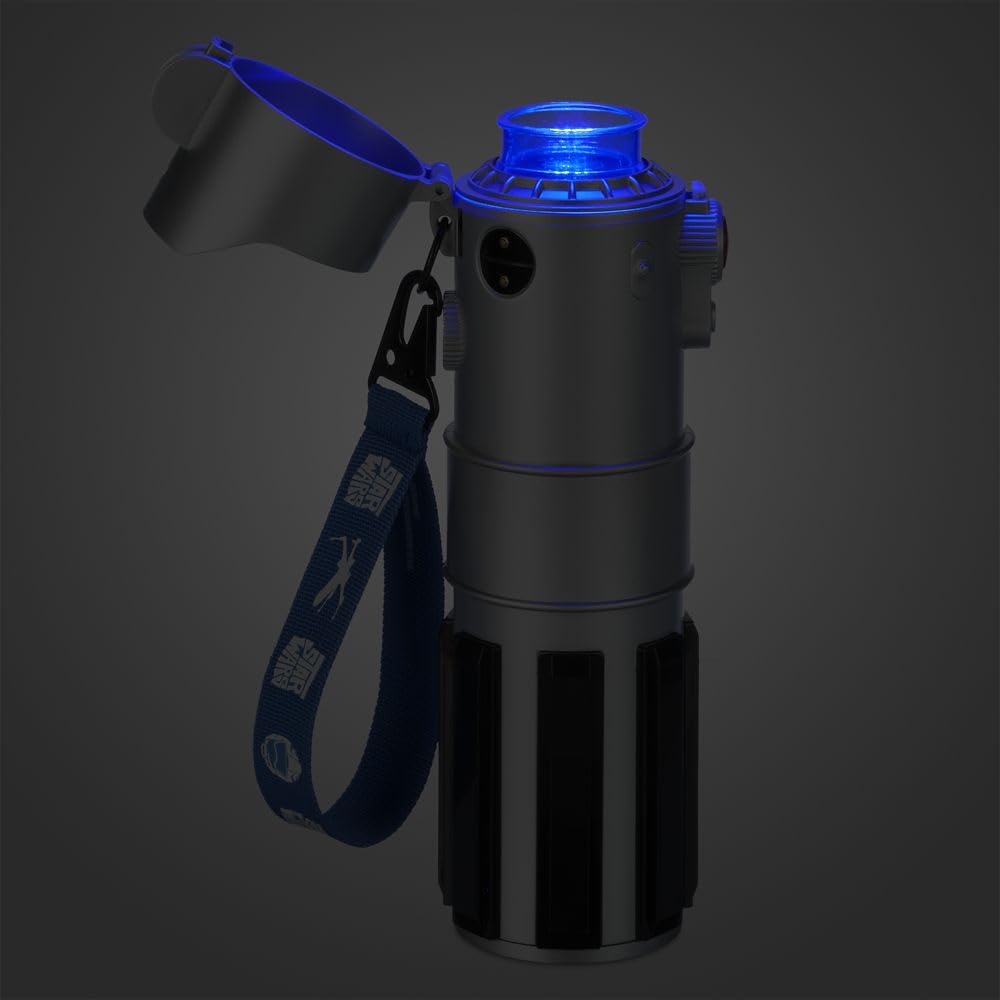 Disney Store Official Star Wars Lightsaber Water Bottle with Sound & Light Effects, Translucent Blue Sleeve, Red Button Pop Top, Silicone Flange, Wrist Strap, Hand Wash - Holds 12.7 oz - Light Side