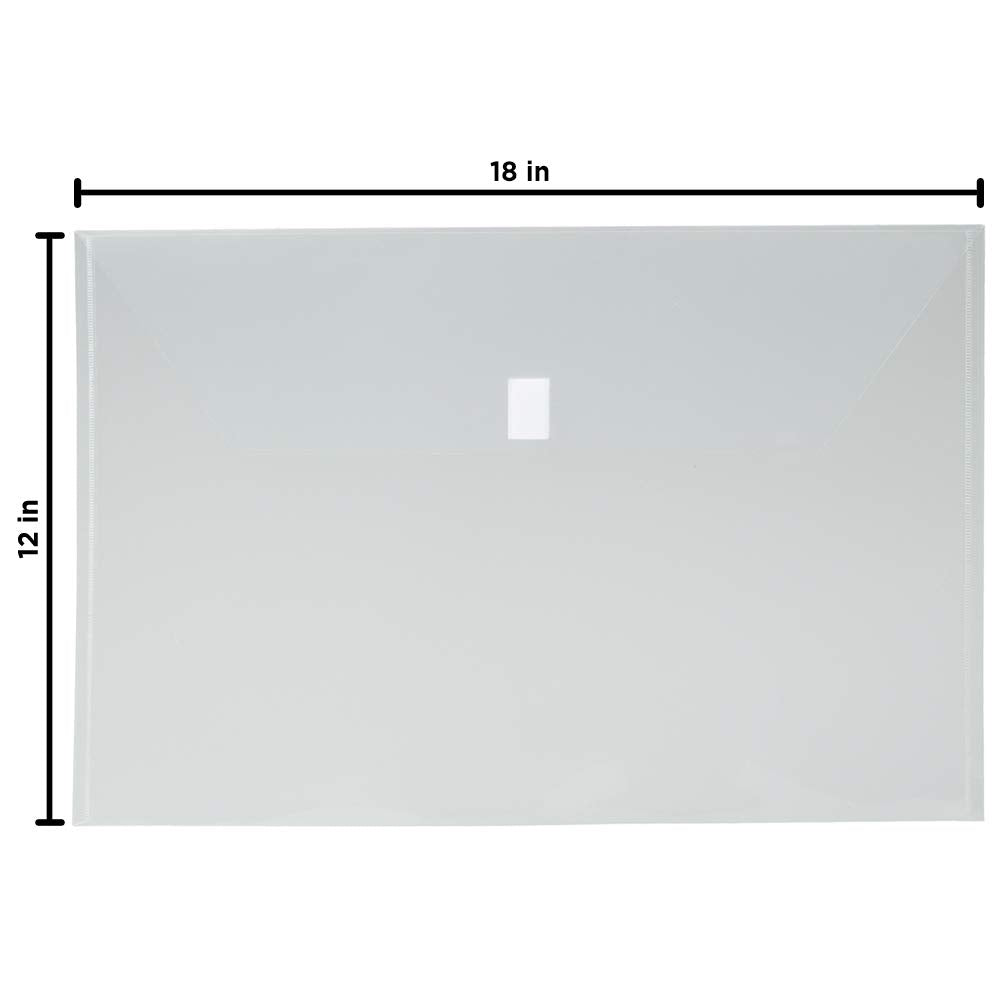 JAM PAPER Plastic Envelopes with Hook & Loop Closure - Jumbo Booklet - 12 x 18 - Clear - 12/Pack