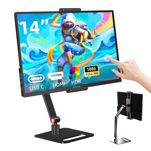 14 Inch Touchscreen Portable Monitor 1200P Slim and Lightweight Bezel less FHD IPS HDR Gaming Monitor, Laptop Travel Sub-Monitor with Built-in Speakers and VESA for Laptop Mac PC Xbox PS4/5 Switch