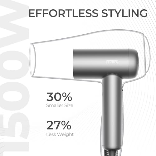TYMO Ionic Hair Dryer, Professional Hair Blow Dryer with 110000 RPM Brushless Motor for Fast Drying, Lightweight Compact Hairdryer with Nozzle, Low Noise, 4 Temps & 3 Speeds for Women Man, Silver