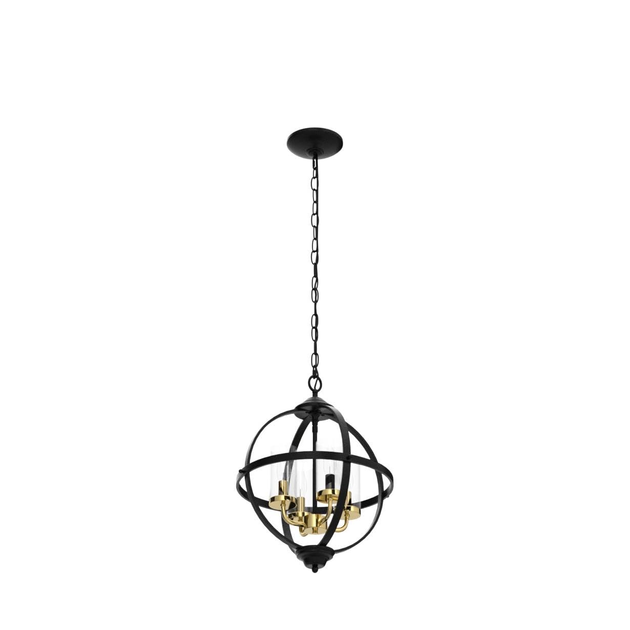 Treekee Rustic Chandelier, 14" Farmhouse Globe Orb Pendant Light, Vintage Black and Gold 3-Light E12 Adjustable Ceiling Hanging Fixture for Kitchen, Dining Room, Living Room, Bedroom, Entryway, Foyer