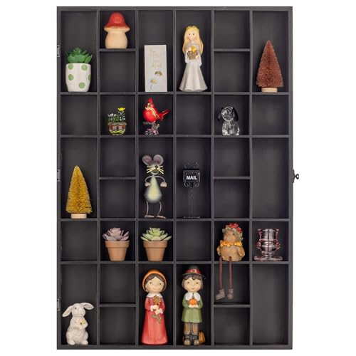 Gallery Solutions - Black Wall-Mounted - Curio & Shot Glass Display Case - 17"x26" Glass Door - Bar Accessories - Collectible - Miniature Glassware - Bar Accessories