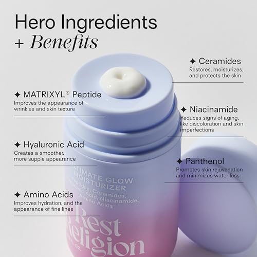 Rest Religion Ultimate Glow Moisturizer with Peptides, Ceramides, Hyaluronic Acid, & Niacinamide, Face Moisturizer for Dry, Stressed & Dull Skin