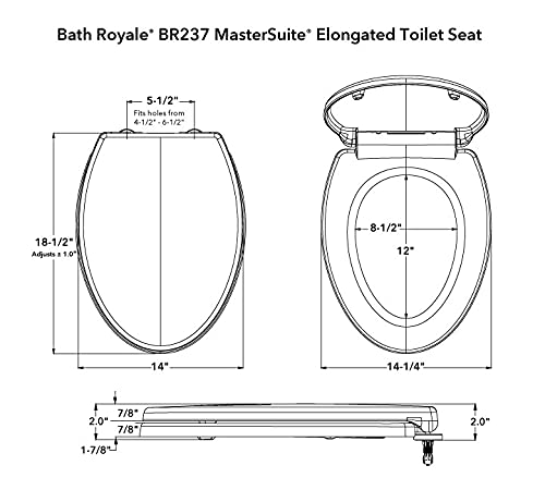 Bath Royale Heavy Duty & Soft Close Toilet Seat Elongated BR237-00 Scratch Resistant, Fits All Toilet Brands, MasterSuite Series