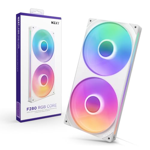 NZXT F280 RGB Core - 280mm Single-Frame Fan Unit with 2 x 140mm RGB Fans - Speed & Lighting Control - High Static Pressure & Airflow - Fluid Dynamic Bearings - 8 aRGB LEDs Per Fan - White