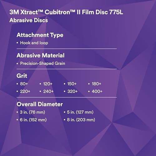 3M Xtract Cubitron II Hookit Clean Sanding Film Disc 775L, 120+, 6 in, Pack of 50 Hook and Loop Sanding Discs for Paint Preparation and Removal, General Sanding, Refining, Blending, and Featheredge