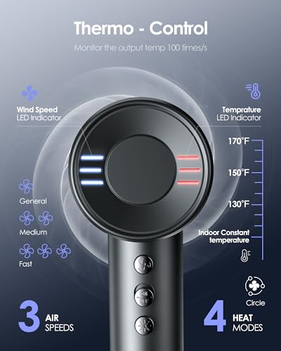 Hair Dryer, 500 Millions Negative Ionic Care Blow Dryer for Fast Drying, Professional 120000RPM High-Speed Hairdryer Low Noise Thermo-Control Travel with Magnetic Diffuser & Nozzle
