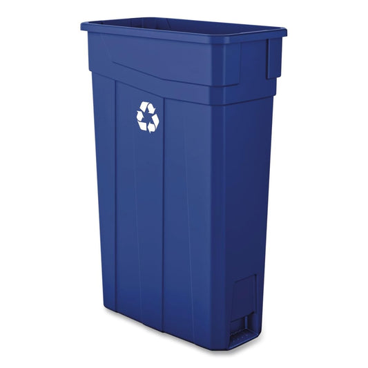 Boardwalk Slim Office Recycling Bin, 23 Gallon Trash Can, Blue Plastic, Indoor, Easy-to-Clean, 30" High, Foot Assist Slot & Air Channels for Easy Bag Changes, Made in The USA