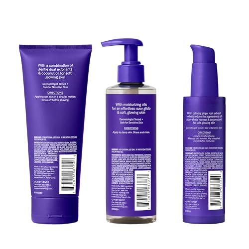 Flamingo 3-Step Shave Set for Women - Smoothing Prep Scrub, Nourishing Oil, and Soothing Post Serum - Glow Collection