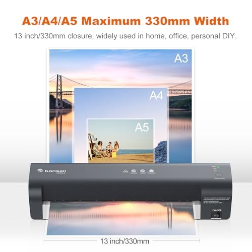 Bonsaii 13 Inch Laminator Machine with Never Jam Technology, Laminator Machine 11x17 Inch with Laminating Sheets, Laminating Machine for Home, Office, and Classroom Organization Supplies - L318-A