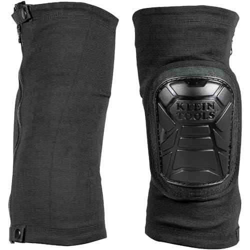 Klein Tools 60629 Tough-Flex Knee Sleeves for Work, Construction, Low-Profile Sleeve with Zipper, Gel-Like Foam, Black, M/L
