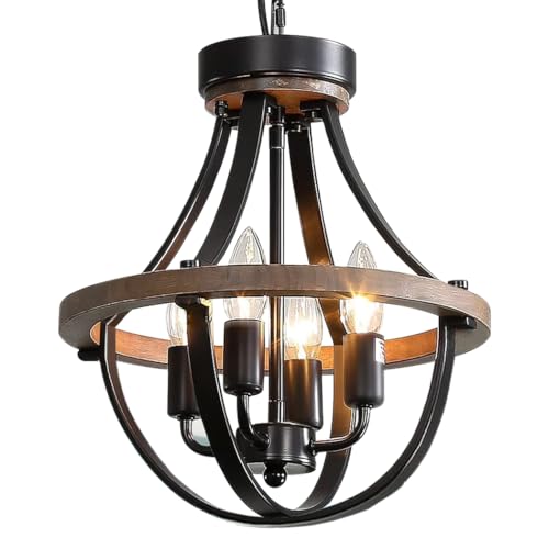 Lanpesting Farmhouse Chandelier, Modern Hanging Pendant Lighting, 4-Light Rustic Ceiling Light Fixture, Vintage Chandelier for Hallway Foyer Dining Room Entryway Kitchen Island Bedroom