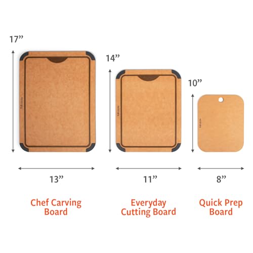 Full Circle Chop Shop Cutting Board Set with Holder – 3 Kitchen Cutting Boards with Countertop Holder & Drying Rack – Dishwasher Safe, Lightweight, Naturally Bonded Kraft Paper