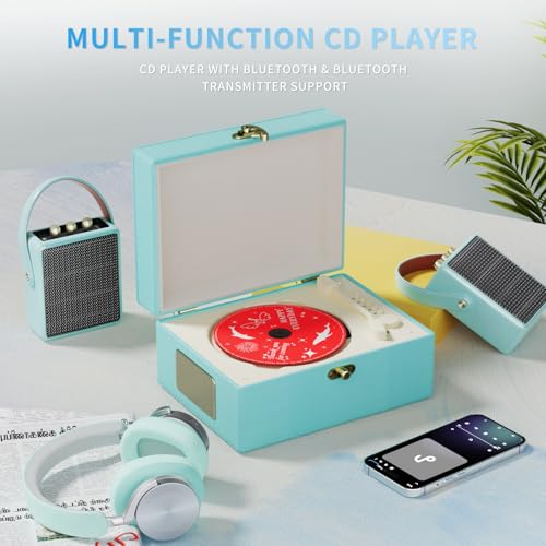 Yintiny Blue Time Music Box CD Player with Speakers for Home Decor