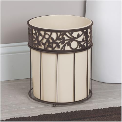 iDesign Metal Vine Bathroom Trash Plastic Insert-Set of 2-Vanilla Waste Can, Cream/Bronze